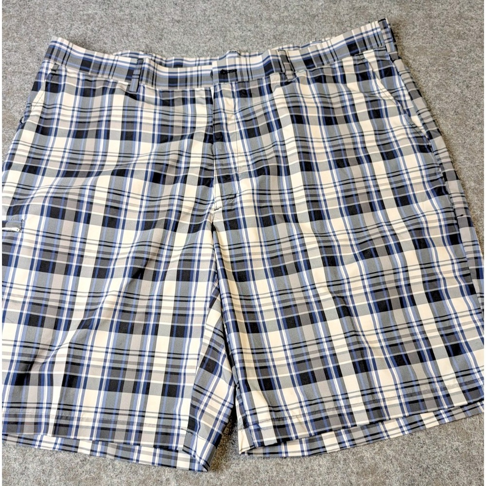 Grand Slam Shorts Men's 42 Blue Plaid Golf/Hiking Flat Front Zip Back Pockets